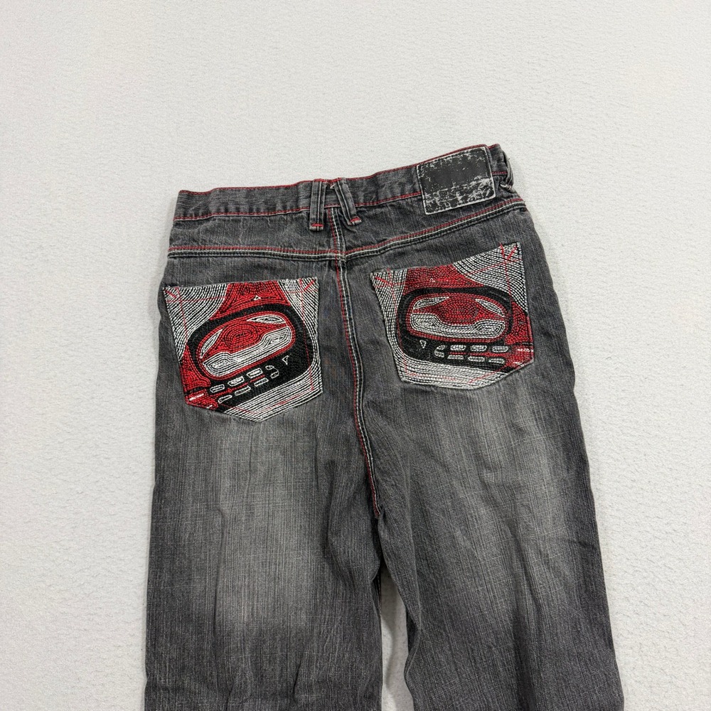 Vintage Mecca Jeans 30x29 Denim Embroidered Pockets Baggy Y2K Hip Hop Streetwear